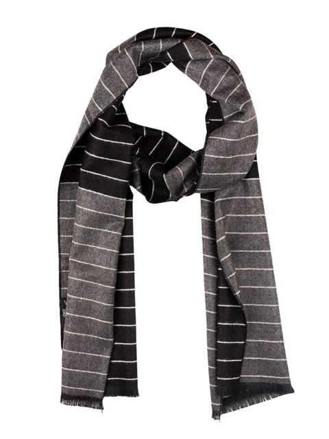 The Tie Hub Men Striped Woolen Scarf With Frayed Border