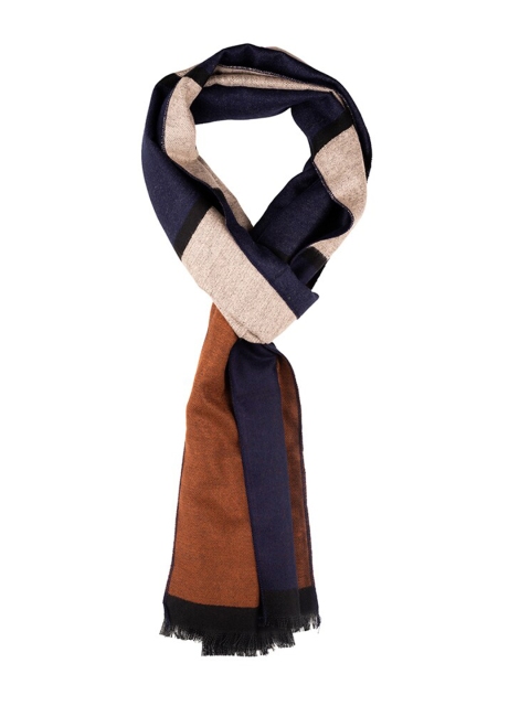 The Tie Hub Men Colourblocked Woolen Scarf With Frayed Border - Image 2