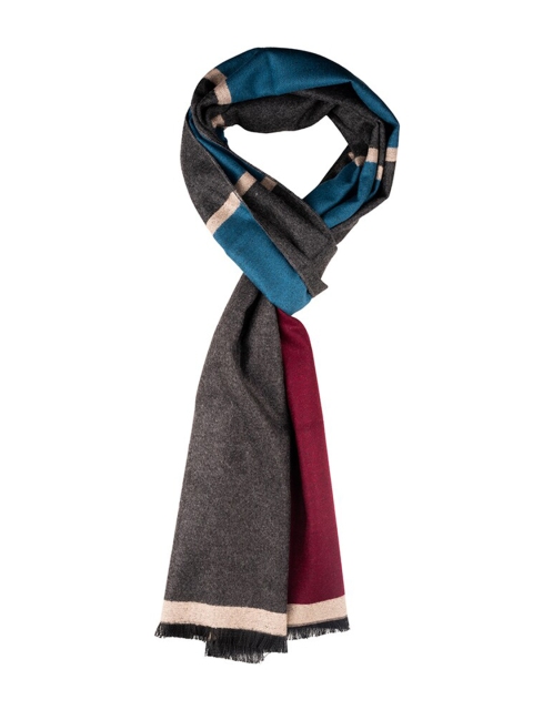 The Tie Hub Men Colourblocked Woolen Scarf With Frayed Border - Image 2