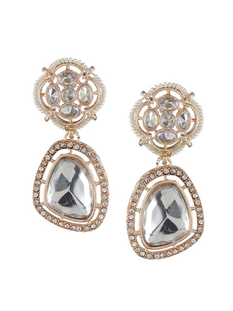 Priyaasi Rose Gold-Plated Contemporary AD Studded Drop Earrings - Image 3
