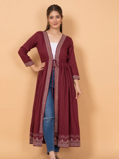 DAEVISH Women Printed Longline Tie-Up Shrug