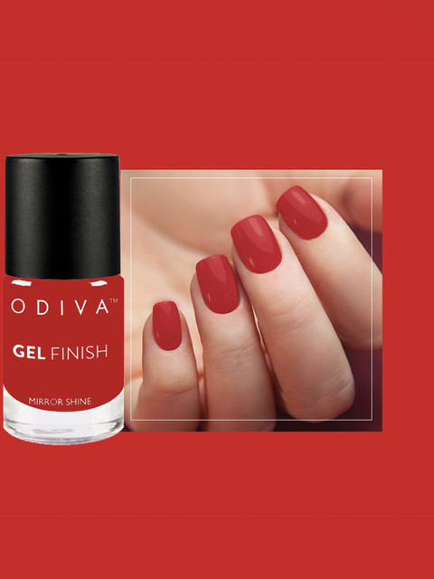 ODIVA Gel Finish Mirror Shine Long-Wearing Nail Polish 11 ml - Fiery Red 028 - Image 4