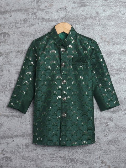 ahhaaaa Boys Embellished Mandarin Collar Indo-Western Sherwani Set - Image 2