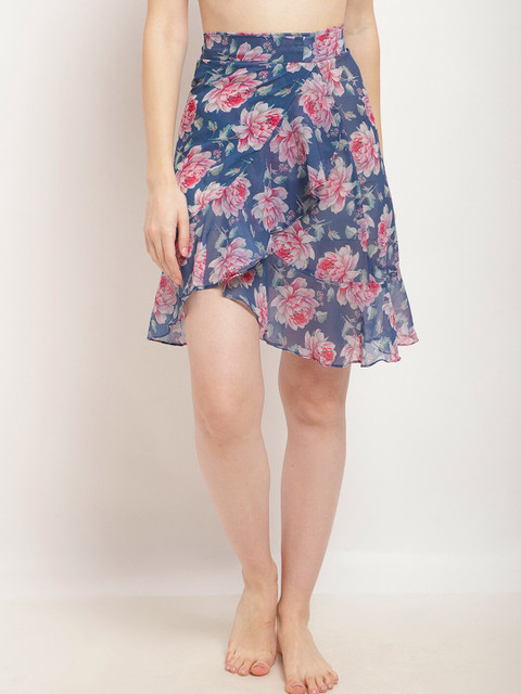 Aoba Floral Printed Ruffled Detail Cover Up Skirt