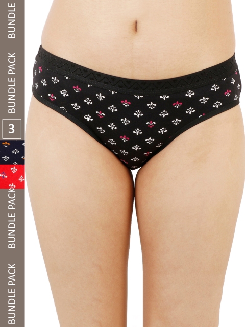 LADYLAND Women Pack Of 3 Printed Cotton Basic Briefs