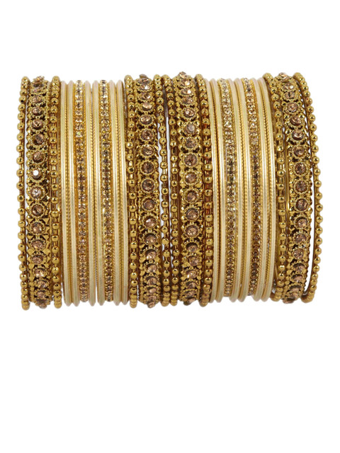 NMII Set Of 28 Zircon Studded Glossy Finished Bangles