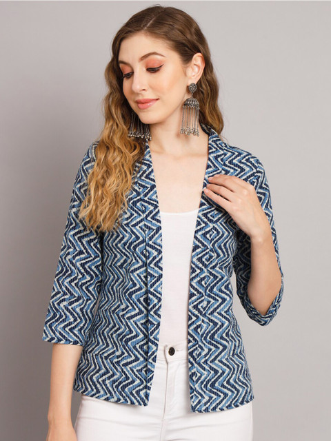 DECKEDUP Women Kantha Printed Cotton Open Front Shrug