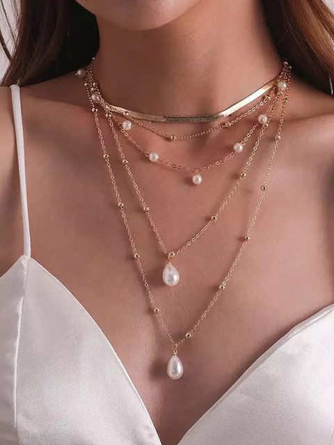 OOMPH Gold-Plated Beaded Layered Necklace