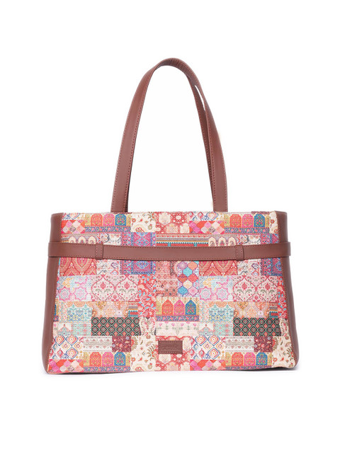 ZOUK Printed Structured Jute Laptop Shoulder Tote Bag - Image 3