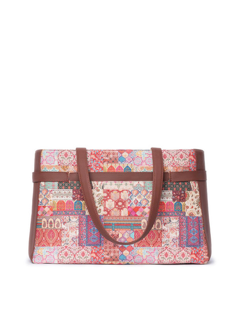 ZOUK Printed Structured Jute Laptop Shoulder Tote Bag - Image 5