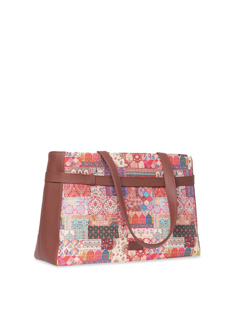 ZOUK Printed Structured Jute Laptop Shoulder Tote Bag - Image 4