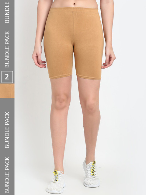 Jinfo Pack Of 2 Mid-Rise Above Knee Cycling Sports Shorts