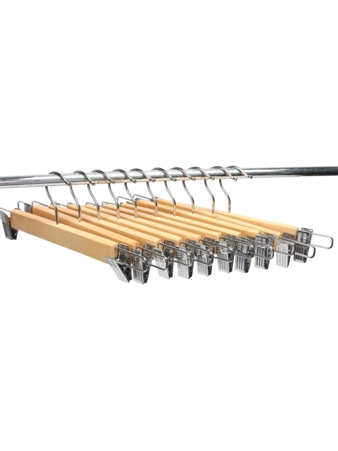 Kuber Industries 6 Pieces Brown Wooden Open Ended Natural Finish Closet Hangers - Image 3