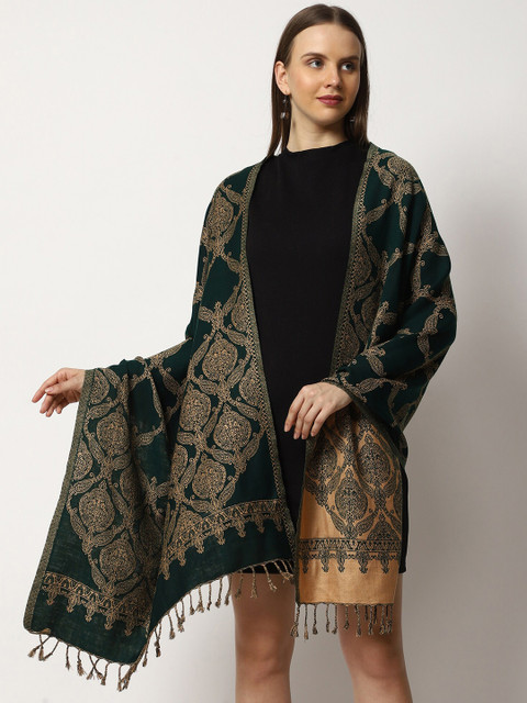 SWI Stylish Women Floral Printed Woven Design Woolen Stole