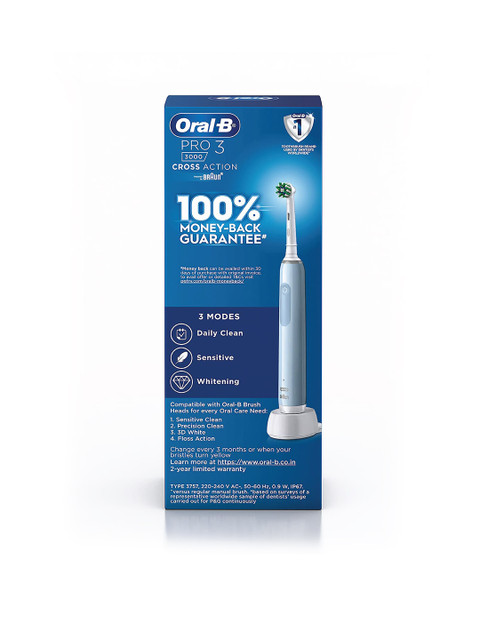 Oral - B Pro 3 Electric Toothbrush with Triple Pressure Control - White & Blue - Image 2