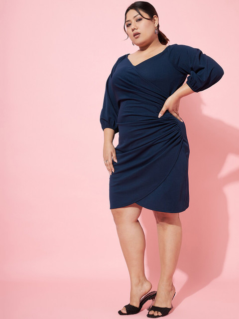 Athena Ample Plus Size V-Neck Puff Sleeves Sheath Dress - Image 3