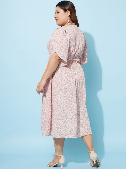 Athena Ample Plus Size Floral Printed Flared Sleeve Midi A-Line Dress - Image 4