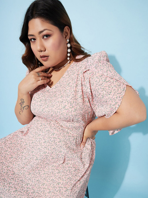 Athena Ample Plus Size Floral Printed Flared Sleeve Midi A-Line Dress - Image 6