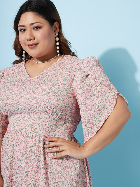 Athena Ample Plus Size Floral Printed Flared Sleeve Midi A-Line Dress - Image 2