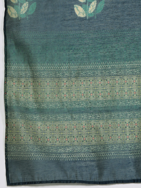 Varanga Sea Green Floral Printed Hand work Kurta with Trousers & Dupatta - Image 4