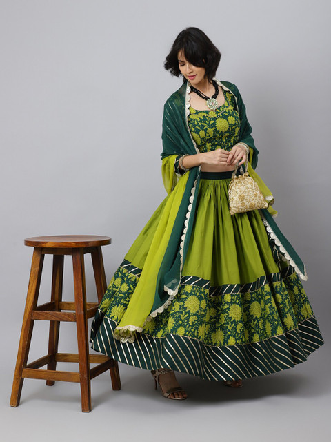 Khushal K Floral Printed Cotton Lehenga & Blouse With Dupatta - Image 7