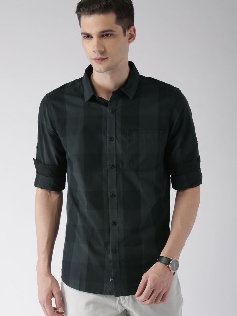 HIGHLANDER Men Black & Grey Slim Fit Checked Casual Shirt