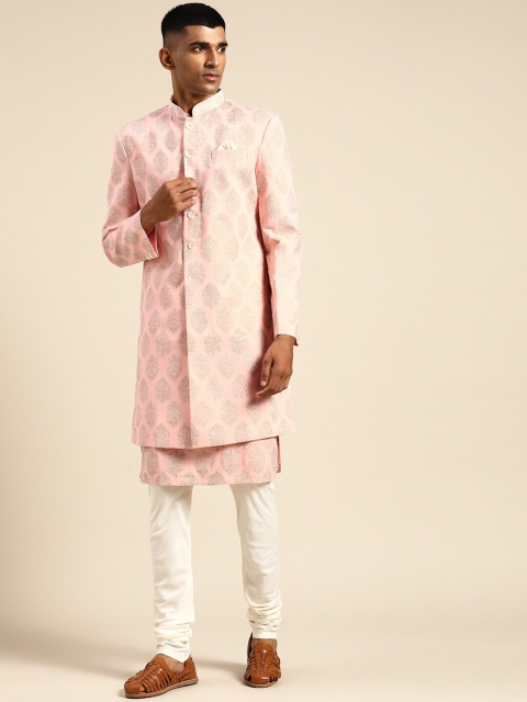 KISAH Men Printed Cotton Indowestern Sherwani Set
