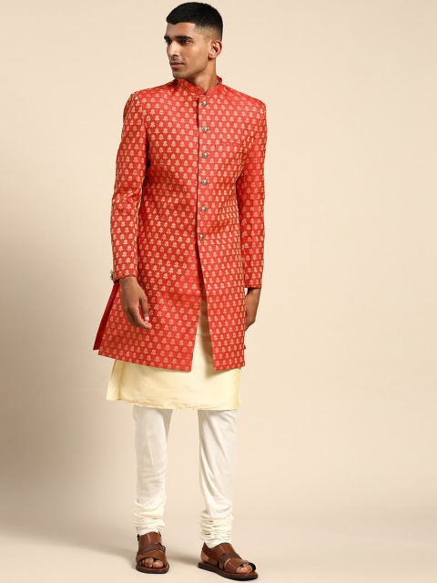 KISAH Men Woven Design Indowestern Sherwani Set