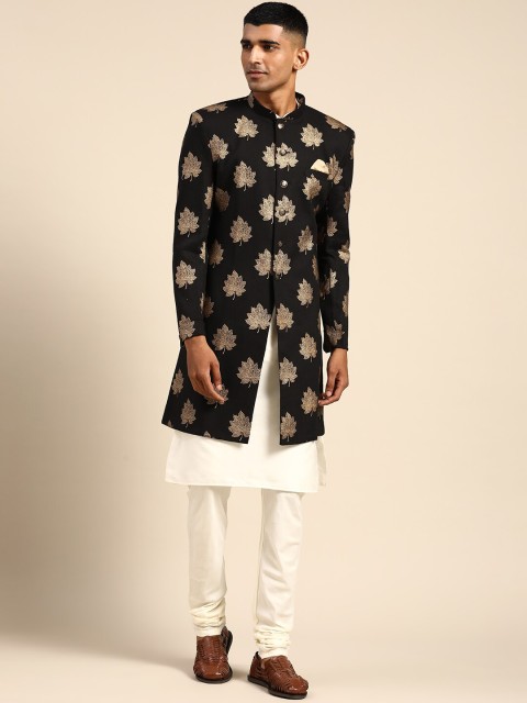 KISAH Men Self-Design Cotton Indowestern Sherwani Set