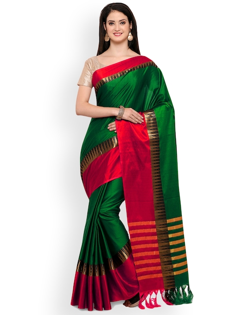 Saree mall Green & Red Silk Blend Woven Design Banarasi Saree
