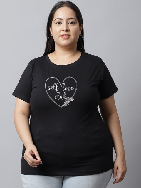 UnaOne Pack Of 2 Plus Size Typography Printed Cotton Regular Fit T-shirt - Image 2