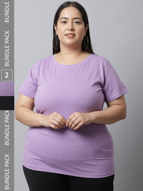 UnaOne Plus Size Pack Of 2 Typography Printed Cotton T-shirt