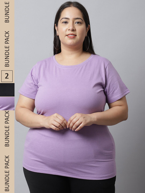 UnaOne Plus Size Pack Of 2 Typography Printed Cotton T-shirt