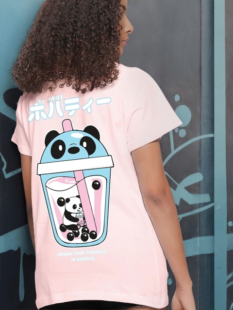 Bewakoof Pink Graphic Printed Round Neck Oversize Cotton T-shirt