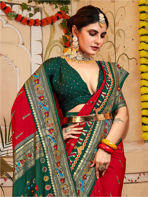 Anouk Ethnic Motifs Printed Zari Patola Saree - Image 2