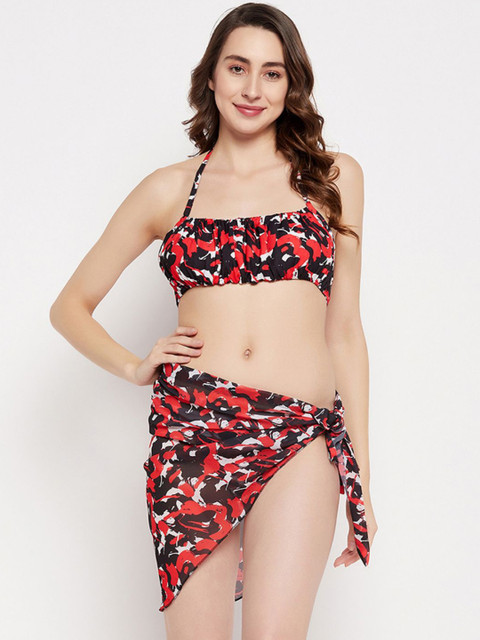 SECRETS BY ZEROKAATA Printed Beach Wear Bikini Set with Sarong