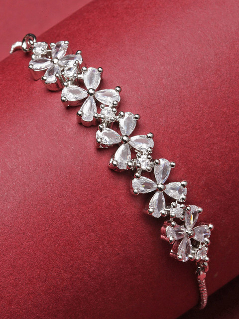 ZENEME Women Rhodium-Plated American Diamond Wraparound Bracelet