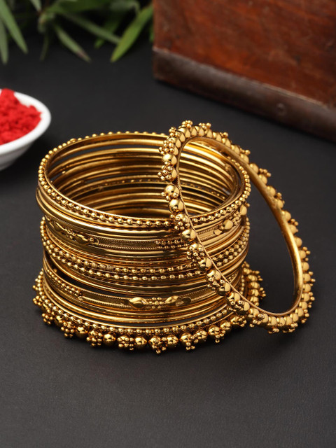 ZENEME Set of 20Oxidized Gold Plated Textured Bangle