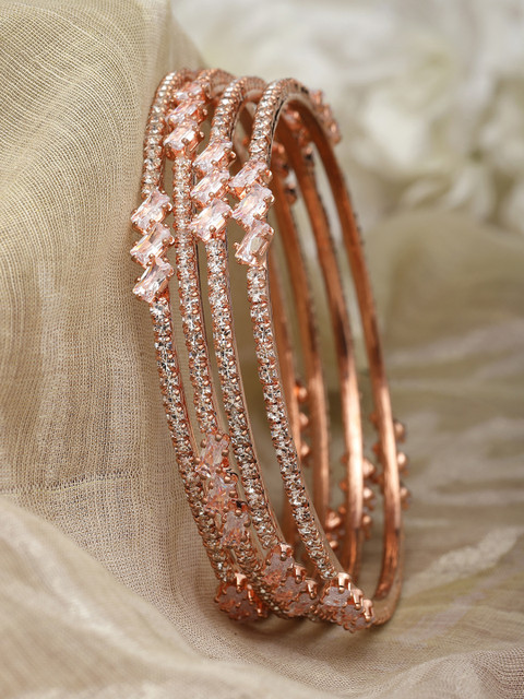 ZENEME Set Of 4 Rose Gold-Plated AD-Studded Bangles