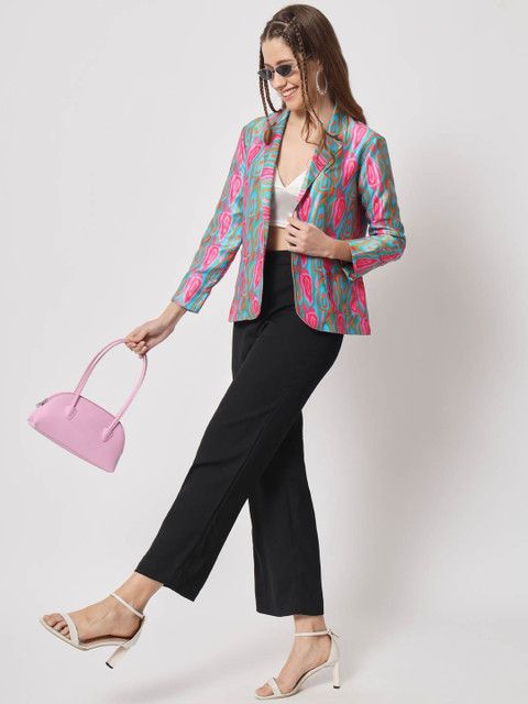 angloindu Abstract Printed Notched Lapel Open Front Blazer - Image 5