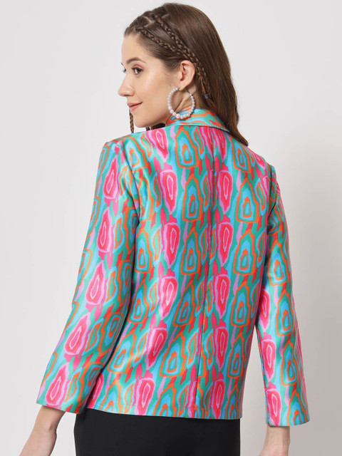 angloindu Abstract Printed Notched Lapel Open Front Blazer - Image 3