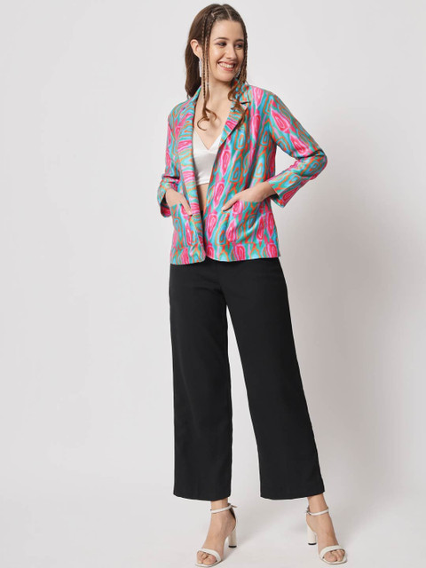 angloindu Abstract Printed Notched Lapel Open Front Blazer - Image 4