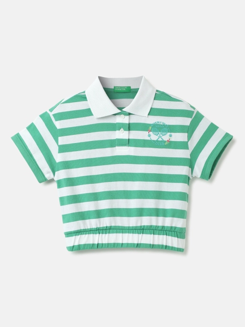United Colors of Benetton Girls Striped Polo Collar Cotton T-shirt
