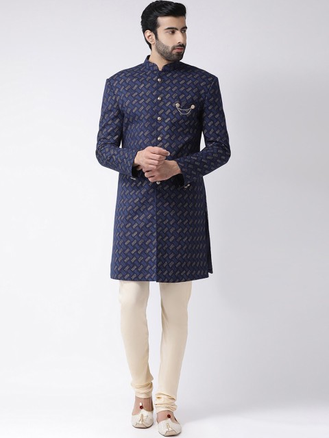 KISAH Men Self-Design Mandarin Collar Indowestern Sherwani Set