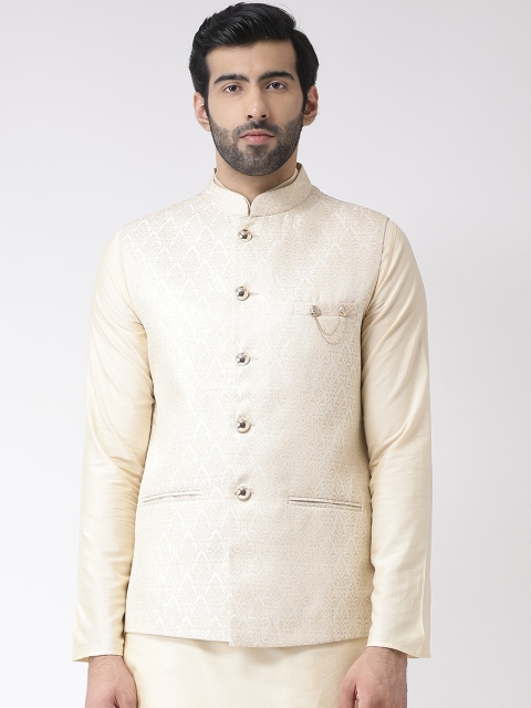 KISAH Men Textured Regular Fit Ethnic Motifs Nehru Jacket