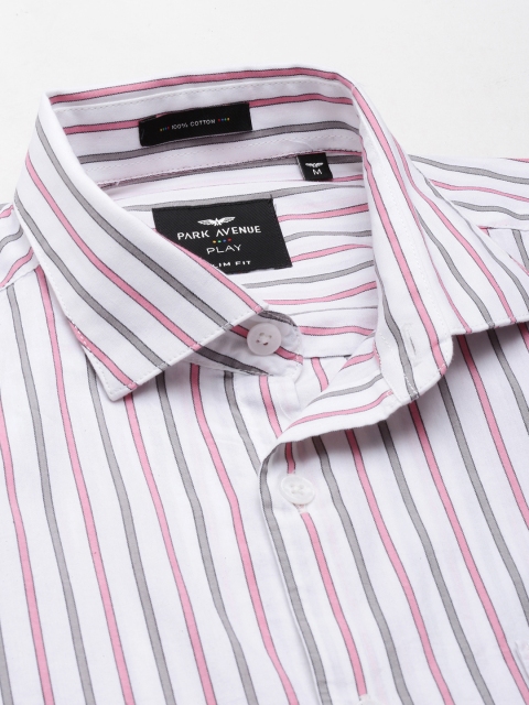 Park Avenue Men Pure Cotton Slim Fit Opaque Striped Casual Shirt - Image 2