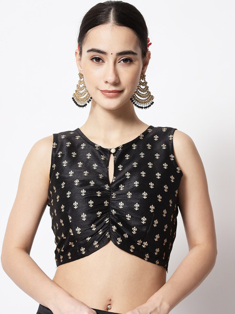 studio rasa Block Printed Dupion Saree Blouse