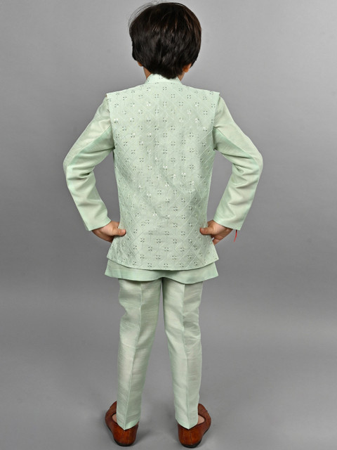 ahhaaaa Boys Embroidered Mandarin Collar Sherwani Set - Image 5