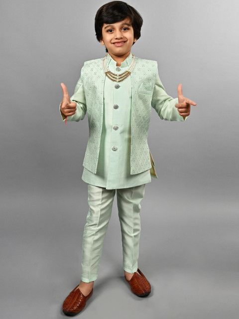 ahhaaaa Boys Embroidered Mandarin Collar Sherwani Set - Image 6