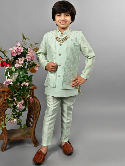 ahhaaaa Boys Embroidered Mandarin Collar Sherwani Set - Image 7